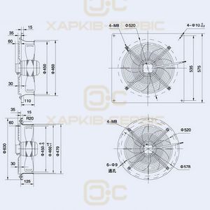 Осьовий вентилятор Weiguang YWF4E-450S-102/60-G 220V 1350rpm 4620 м3/год