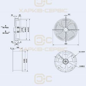 Осьовий вентилятор Weiguang YWF4E-450S-102/60-G 220V 1350rpm 4620 м3/год