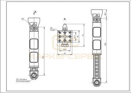 Амортизатор бака для пральної машини Candy 41017168 120N L=185-265mm D отвору=11mm