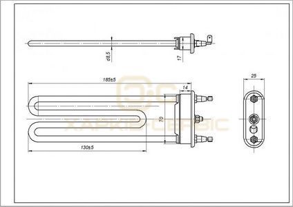Тен для пральної машини Whirlpool 480111101171 TPO 185-LB-1900 Thermowatt L=185mm 1900W
