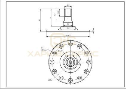 Фланець барабана (опора) для пральної машини Electrolux, Zanussi, D вала = 17mm 12отв.xM5 (під підшипник 6203)