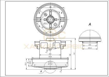 Двигун для пилососа VAC043UN (з виступом) SKL D=134/84 mm H=35/108 mm 1600 W