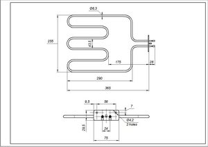 Тен нижній 562900007 1100W 230V B=250mm L=360mm для духовки Beko