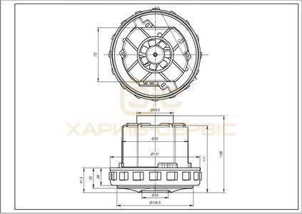 Двигун для мийного пилососа DeLonghi 5119110031 467.3.402-5 Domel D=131/92 mm H=28/129 mm 1600 W