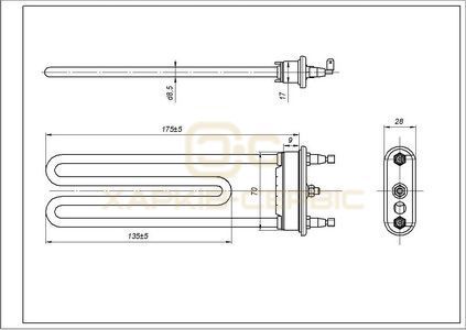 ТЕН для пральної машини LG AEG33121513 Kawai TPD 175-SB-1600 L=175 mm 1600 W