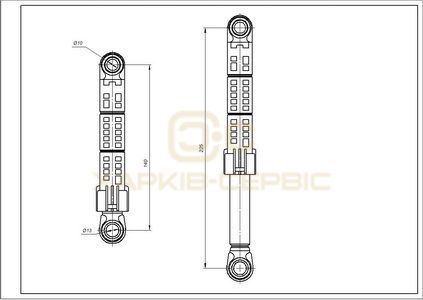 Амортизатор бака для пральної машини Samsung DP DC66-00661A 120N L=140--225mm D отвору=10/13mm