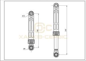 Амортизатор бака для пральної машини Gorenje AKS 111818 120N L=185-240mm D отвору=8/12mm