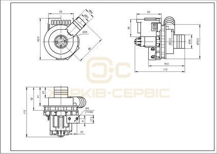 Помпа (насос) для пральної машини Saturn 118829482 HAOLI PX1-40A 30 Вт (2 гнучкі виводи, патрубки Д=24/30 мм)
