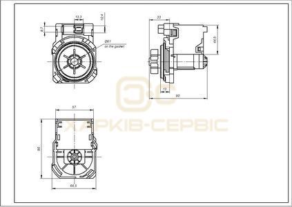 Помпа (насос) для пральної машини Bosch 00142370 Copreci EBS007/0090 30 Вт 0.2 A (контакти спарені спереду)