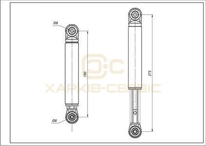 Амортизатор бака для пральної машини Bosch ANSA 00118869 90N L=190-280mm D отвору=8mm