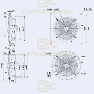 Осьовий вентилятор Weiguang YWF4D-400S-102/47-G (трифазний) 380V 1380/1520rpm 3400 м3/год