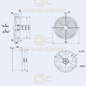 Осьовий вентилятор Weiguang YWF4E-350-S-102/34-G 220V 1380rpm 2270 м3/год