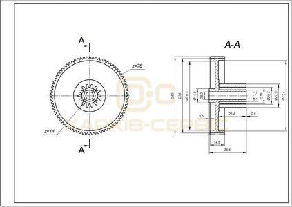 Шестерня середня D=28/80mm, H=26/14(36)mm для м'ясорубок (універсальна)